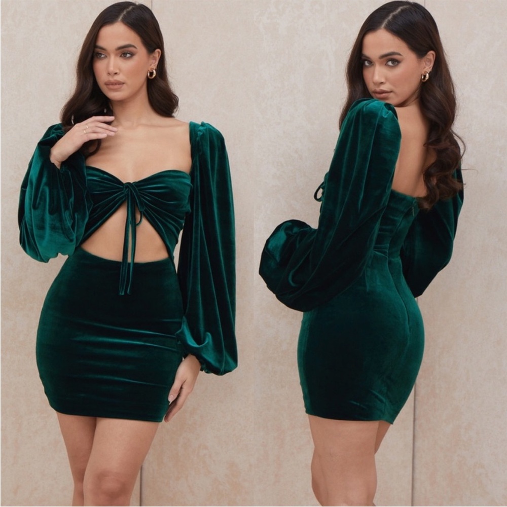 NWT House of CB Abigail emerald green velvet mini dress size S NEW!